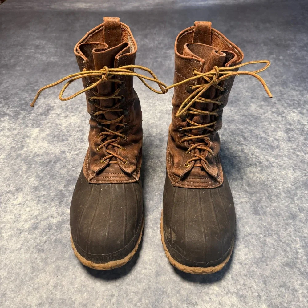 Vintage 70s LL Bean Maine Hunting Boots Mens 9 Brown Leather Duck TM Script Tag
